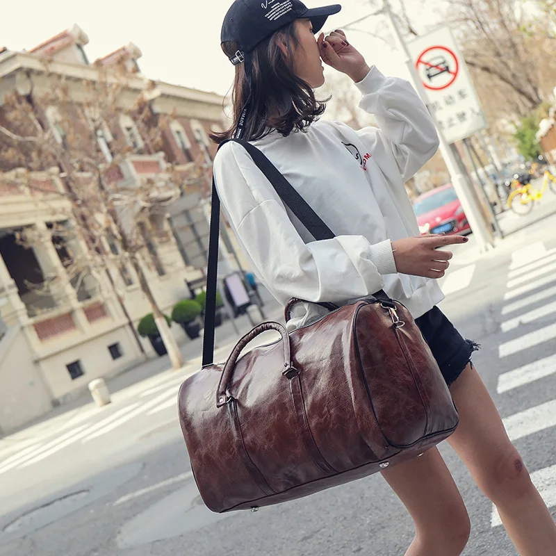 New Arrival Leather Travel Bags for Men Women Large Capacity Portable Female Male Shoulder Handbags Vintage Duffle | Багаж и сумки