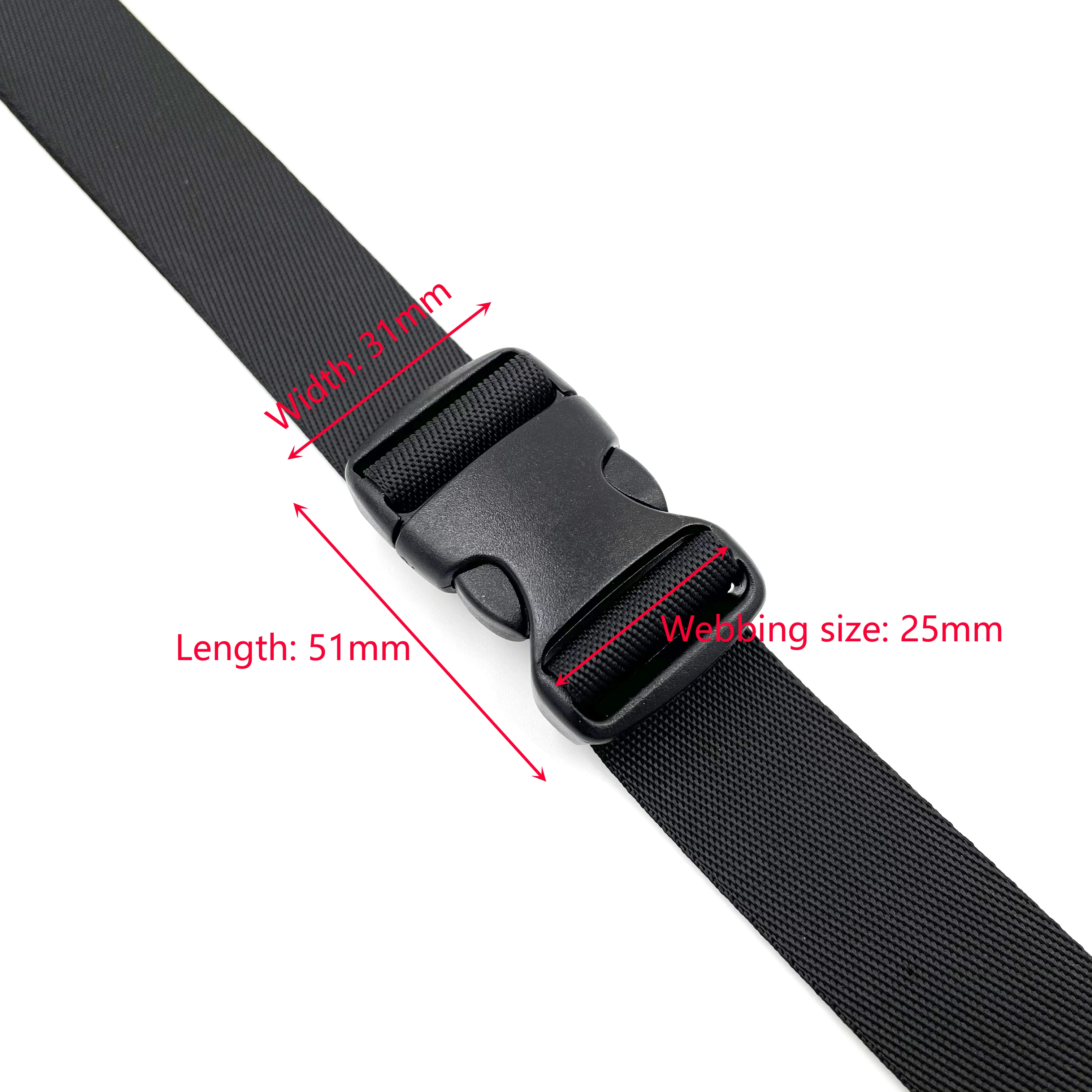 

1pcs/lot Webbing 25mm Black Plastic Dual Adjustable Side Release Buckles Molle Tactical Backpack Belt Bag Parts Strap Webbing