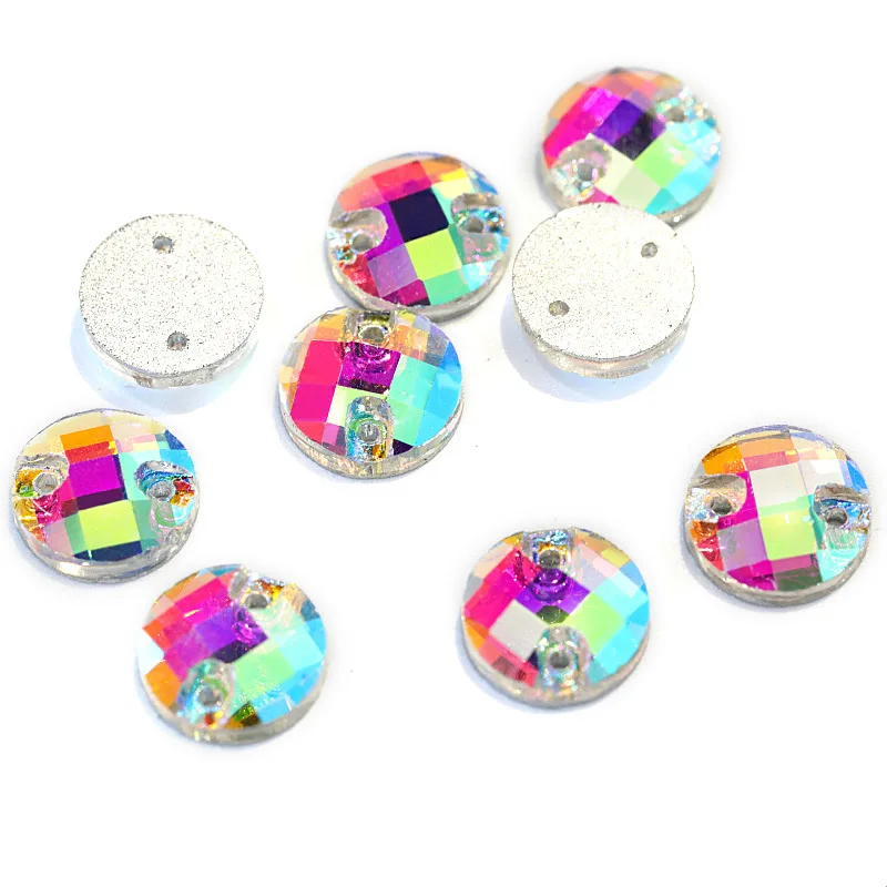 36pcs 14mm Glass Strass Crystal AB Round Gird Sew On Rhinestones White Holes Sew-on Stones For Clothes Decoration B1012 | Дом и сад