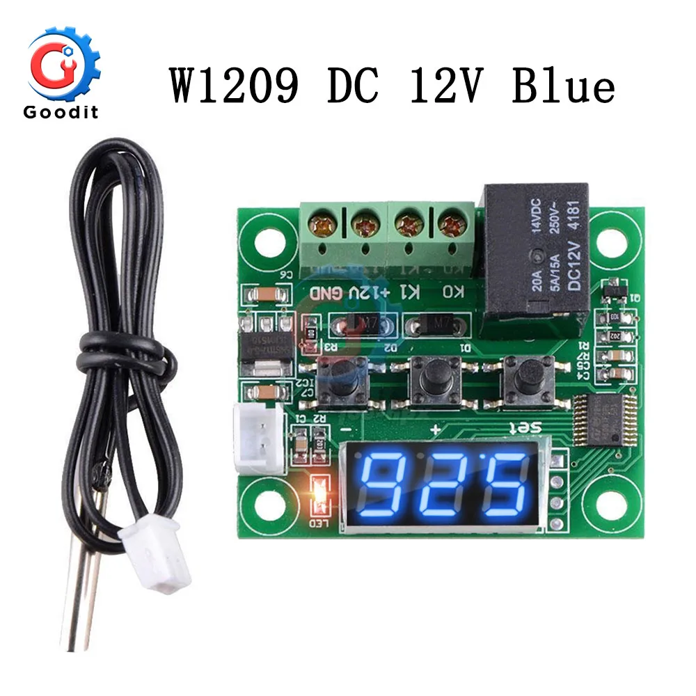 Blue 12V DC 12 В W1209WK W1209 Цифровой термостат регулятор температуры Регулятор терморегулятор инкубатор NTC датчик метр чехол - Цвет: Blue 12V
