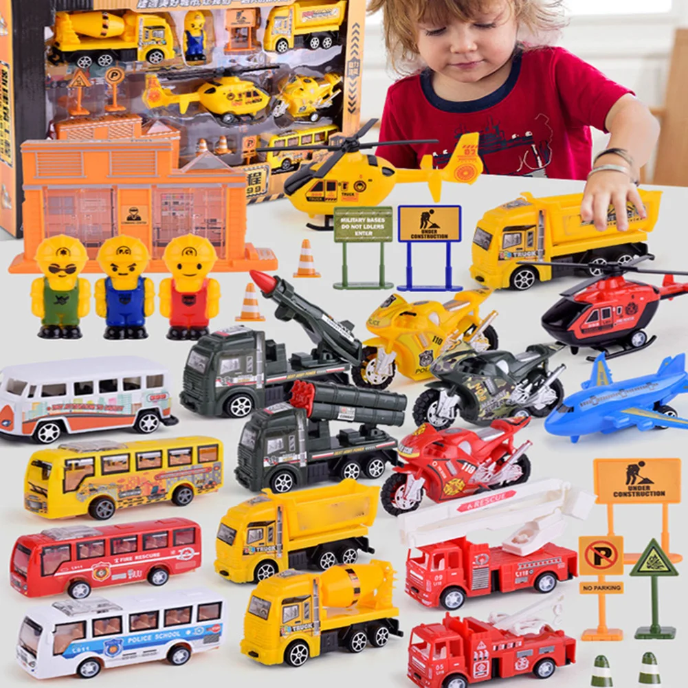 

1:76 12pcs Children Car Toys Set Inertia Pull Back Simulation Engineering Vehicle Aircraft Model Kid Boys Gift