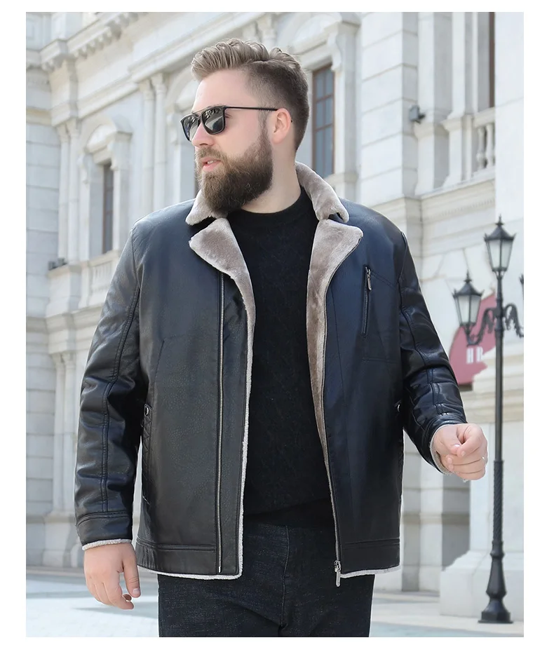 Размера плюс 8XL зимняя кожаная куртка для мужчин Модная Кожаная одежда коричневые куртки из овчины с шерстяной подкладкой новое поступление