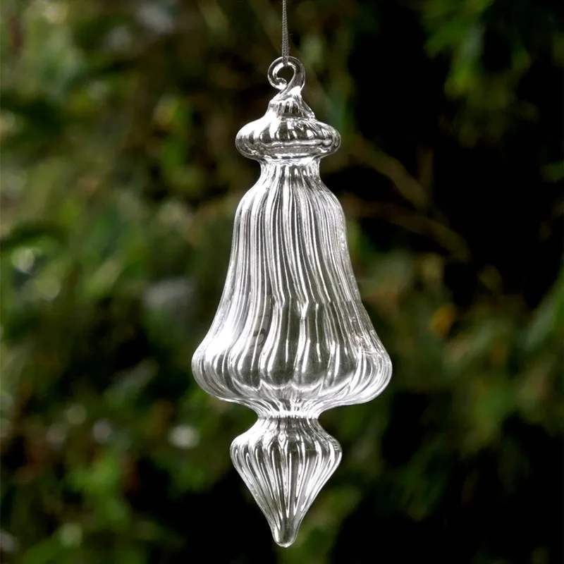 

12pcs/pack 7*16cm Small Size Creative Striped Transparent Glass Pendant Home Decoration Christmas Day Hanging Gift