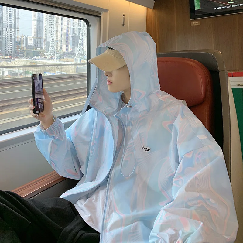 

2021 Summer Fashion Brand Tie-Dyed Gradient Color Jacket Men's Trendy Handsome Harajuku Style Casual Fried Street Jacket