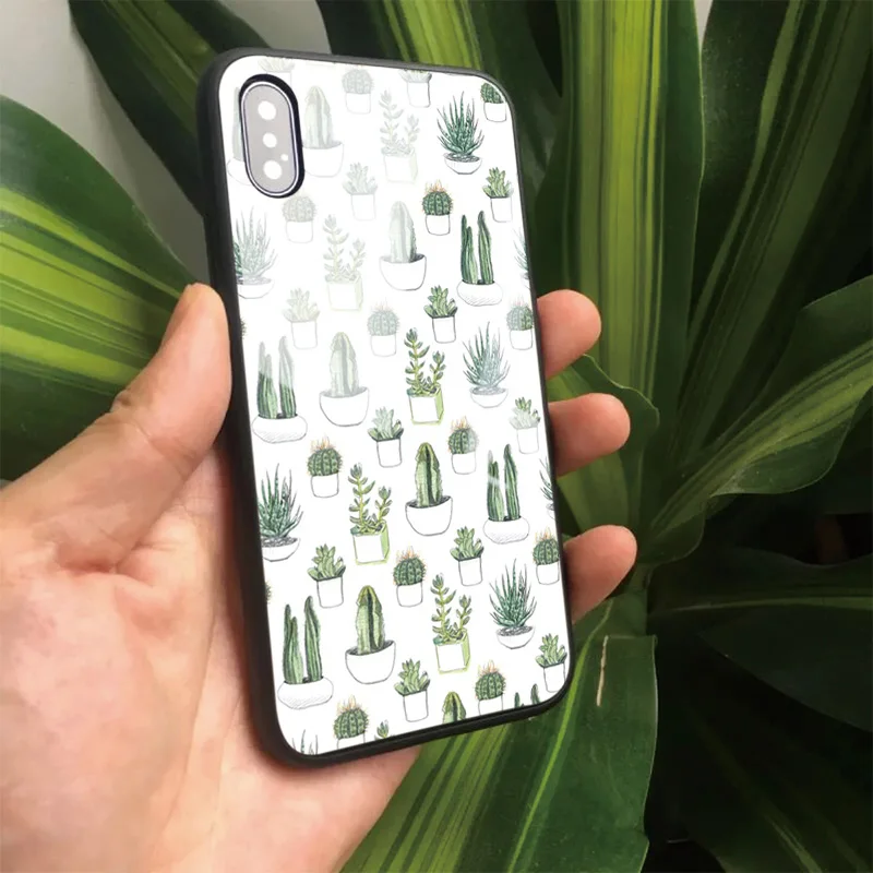 OUTMIX Coque акварельные кактусы для IPhone X 10 XS max XR 6S 6 7 8 Plus стеклянный чехол