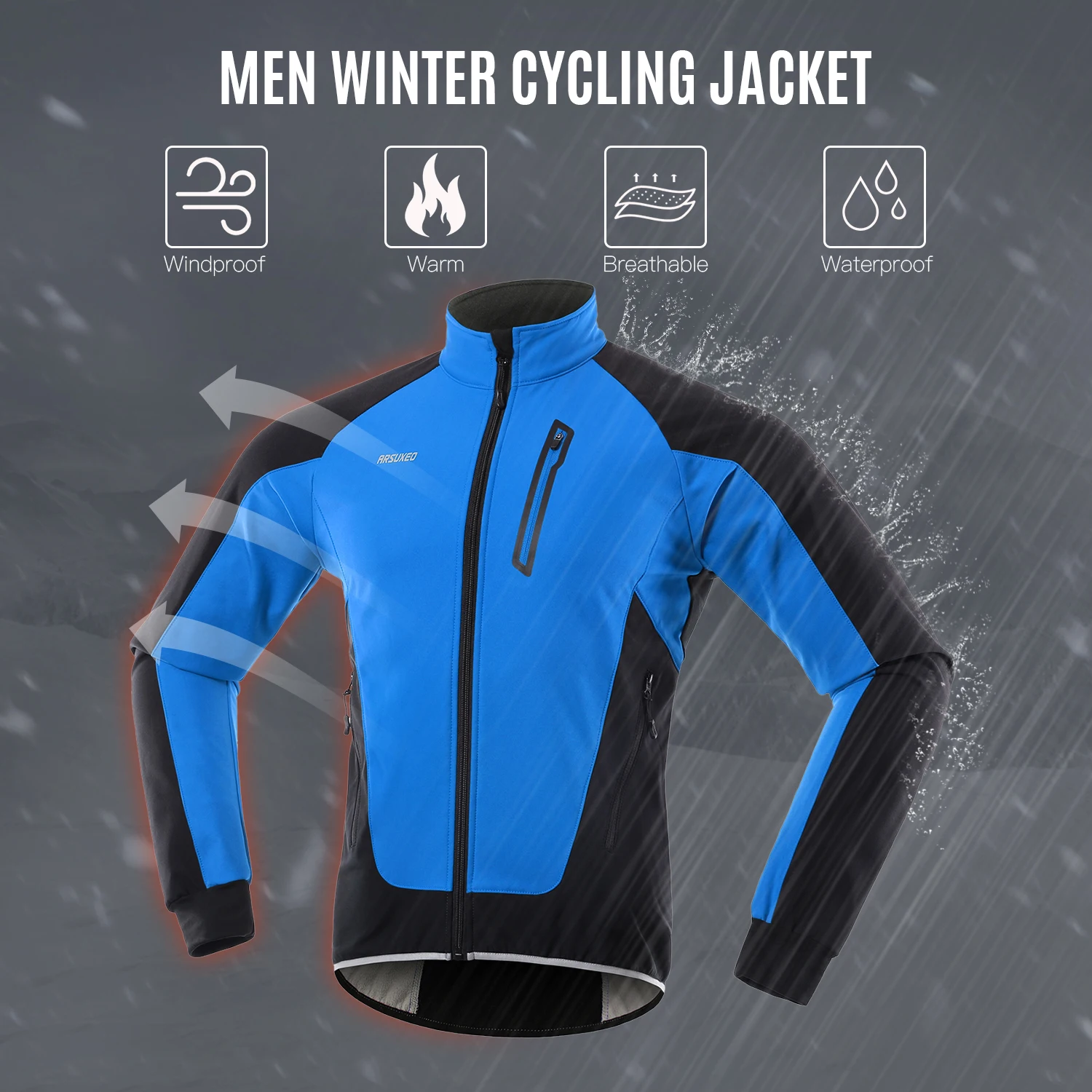 

Winter Men Cycling Jacket Waterproof Windproof Thermal Fleece Bike Jersey MTB Bicycle Riding Running Snowboarding Jacket Coat