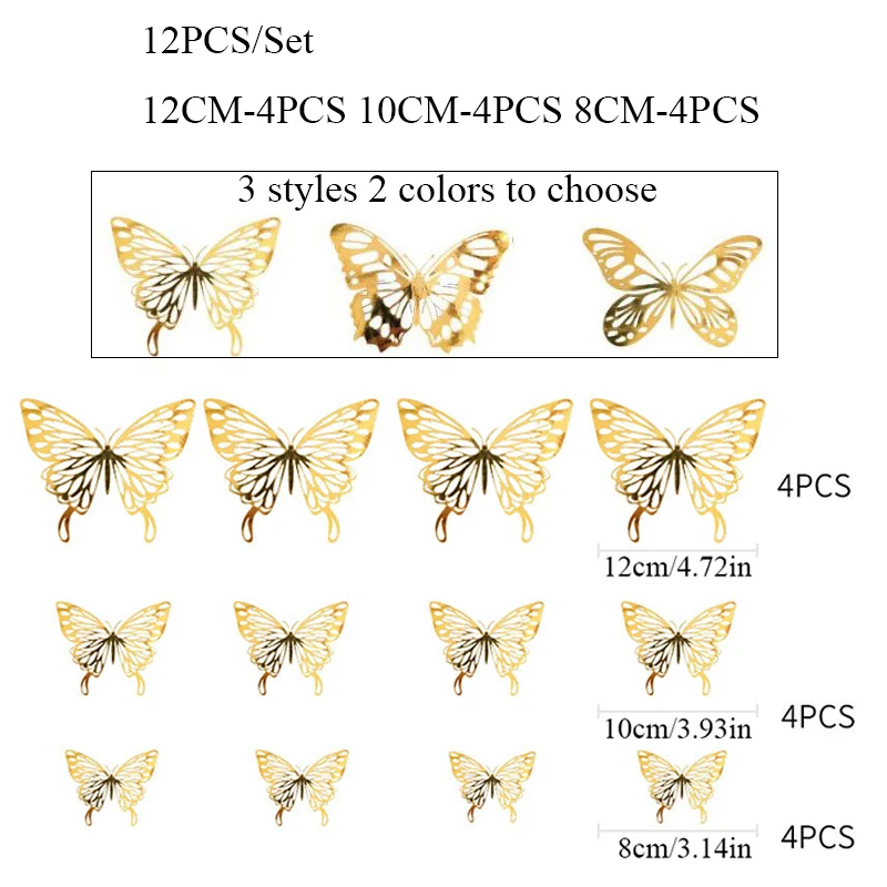 

12Pcs 3D Hollow Butterfly Wall Stickers Art Home Decor Wall Decals Metal Texture 3D Hollow Simulation Butterfly Wall Sticker