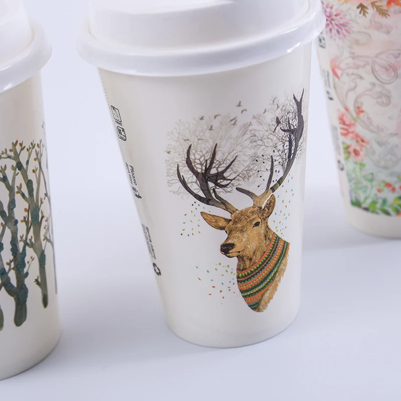 

50pcs High quality creative white Christmas drink cup birthday wedding party coffee tea cold hot drink paper cup with love lid