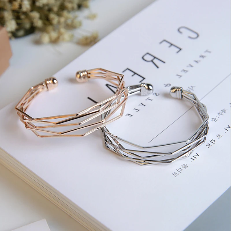 

JLB1250 Fashion Rose Gold Geometric Open Bracelet Women's Simple Ring Individual Bracelet Jewelry