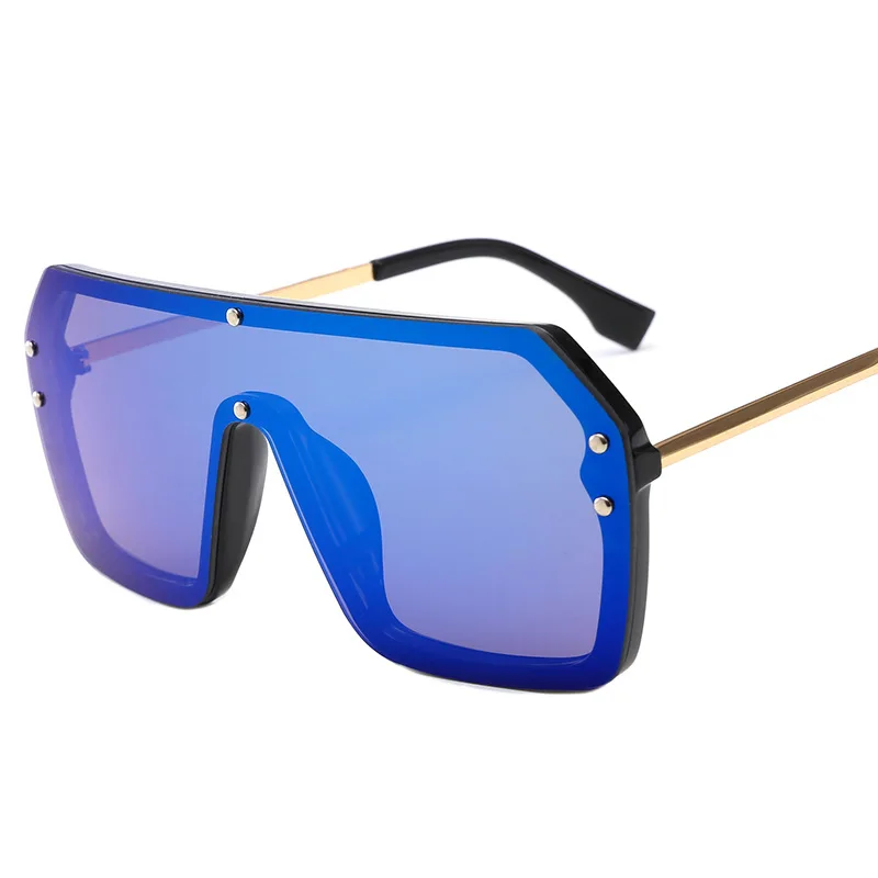 6-Gold-Blue MuseLife, красные, черные, негабаритные Квадратные Солнцезащитные очки для мужчин, новинка, цельные линзы, большая оправа, солнцезащитные очки для женщин, UV400, серебряное зеркало - Цвет линз: 6-Gold-Blue