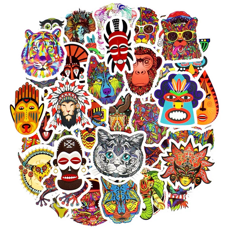 50 шт. тотемные наклейки Забавные игрушки граффити Животные Этнические Племенные