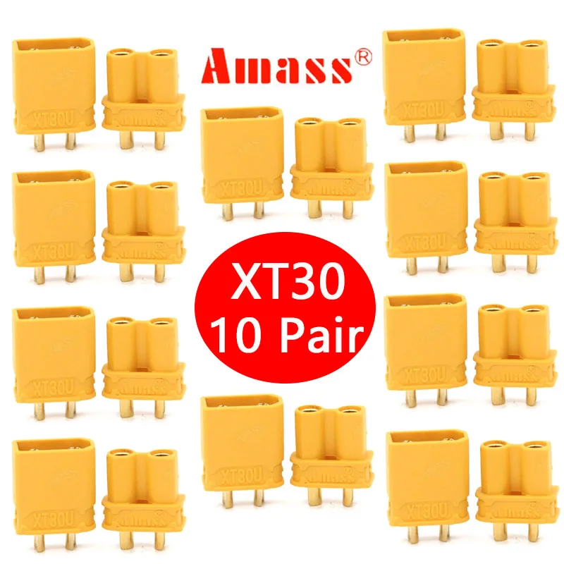 

10 Pairs Amass XT30U XT30 Upgrade Male Female Plug Connector Adapters for FPV RC Racing Drone Lipo Battery ESC Accessory