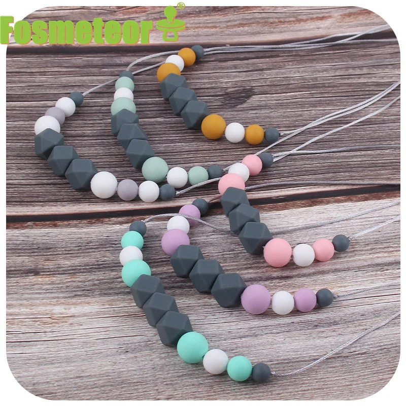 

Fosmeteor Food Grade Silicone Pendant Teething Necklace Without BAP Silicone Beads Nursing Teether Necklace Baby Molar Necklace