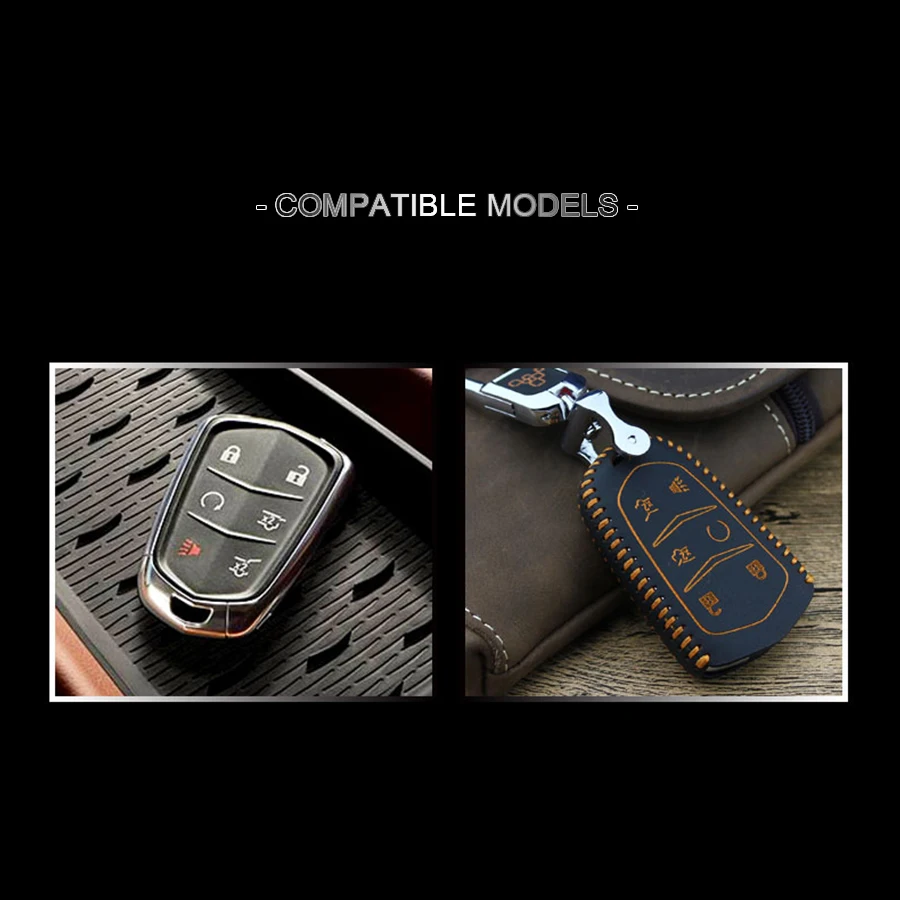 

Genuine Leather Car Smart Remote Key Holder Chain Case Cover Bag Fob For Cadillac Escalade ESV XTS ATS CTS SRX 6BT 6 Buttons