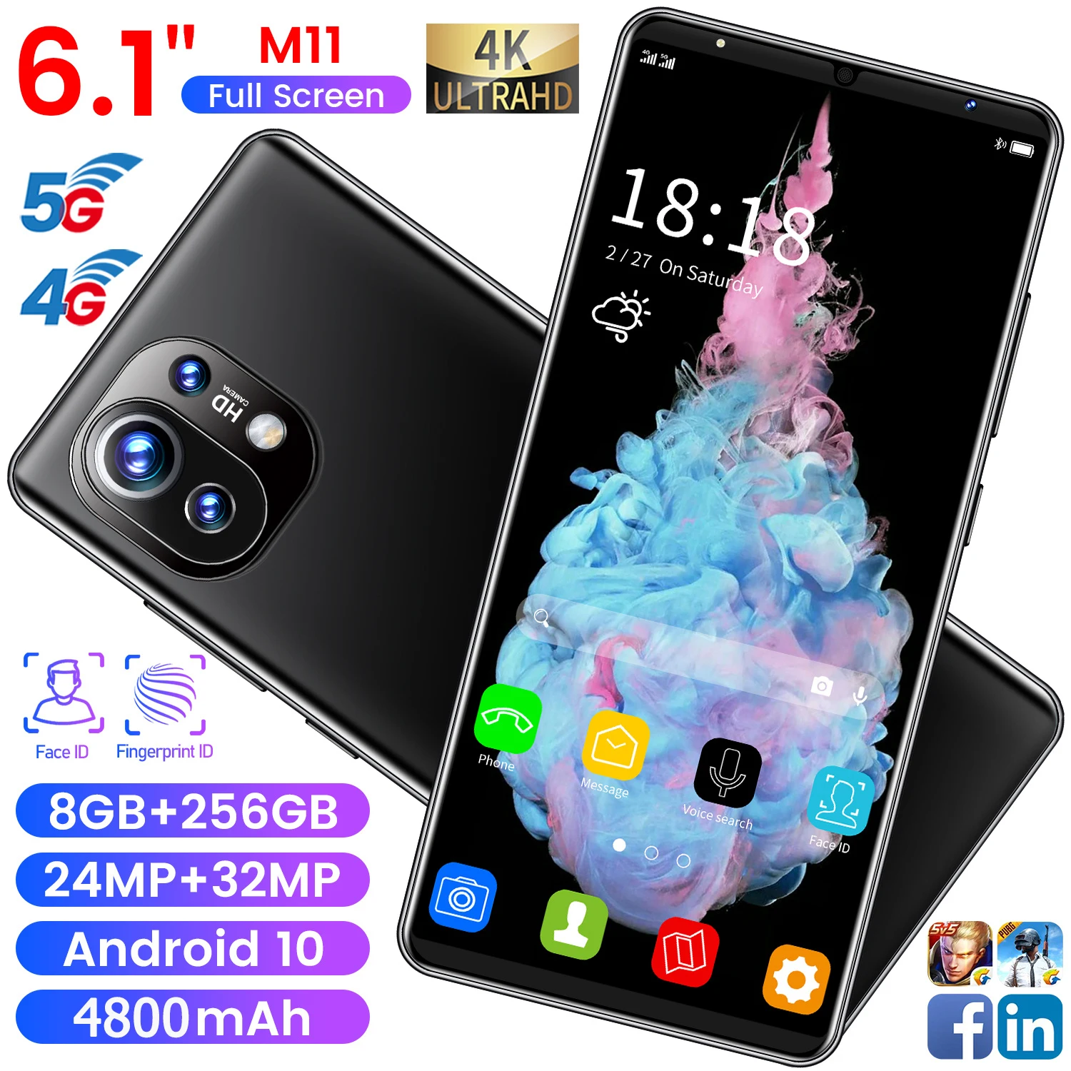 

Global version M11 8GB+256GB/12GB+512GB Smartphone 10 core 6.1" display 4800mAh battery 3 card slots 24MP+32MP Android phone