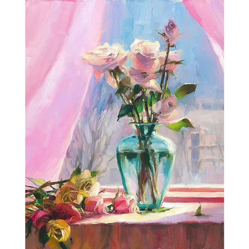 

Flowers Potted DIY Digital Oil Painting By Numbers for Adults Beginner Hand Painted Wall Picture Home Decor 16x20 I