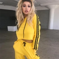 2021 spring autumn womens fashion hoodies long sleeve yellow sports suit pullover hooded elastic waist sweater