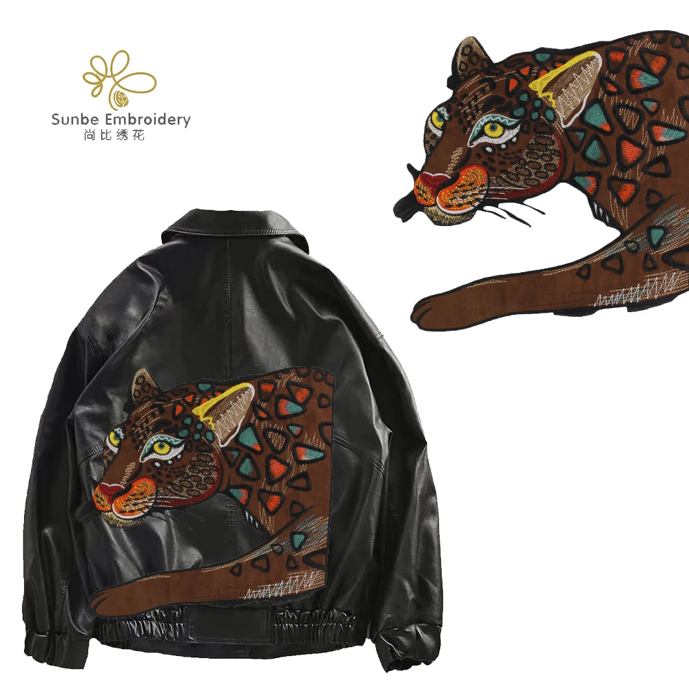 

Большой нашивки с леопардом с вышивкой, носки с милыми животными: аппликация для кожаная куртка wristband_filter пришить Аппликации, бейджи аксессу...