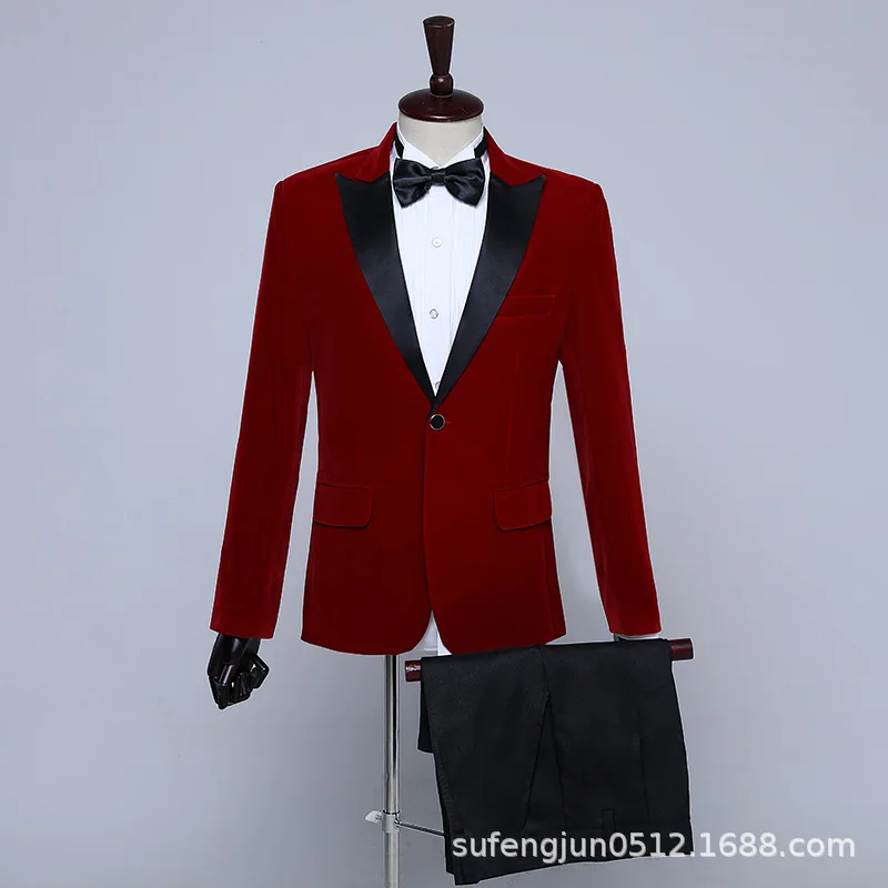 

2021 Men's Closure Collar Color Matching Suit Host Western Singer Performance Suit Two Pieces