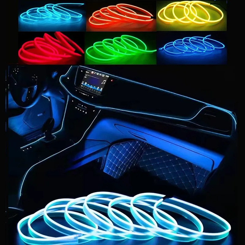 1M/3M/5M Car Interior Led Decorative Lamp EL Wiring Neon Strip For Auto DIY Flexible Ambient Light USB Party Atmosphere Diode images - 1
