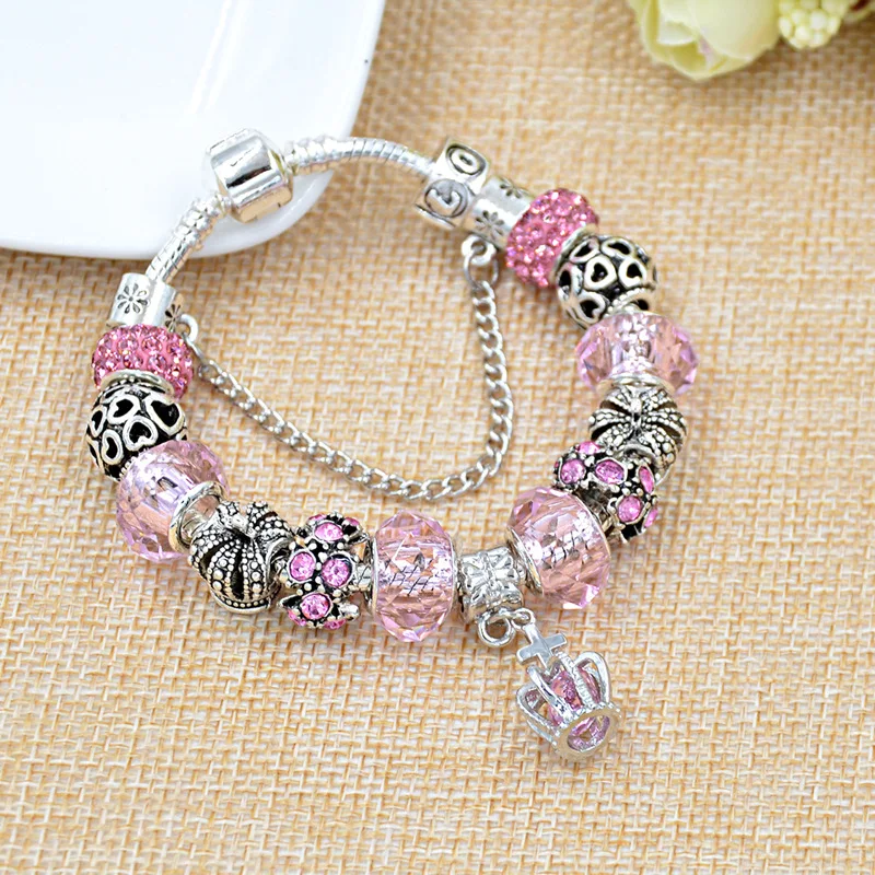 Attrtto серебряный крест и браслеты с короной Браслеты Шарм для женщин браслет