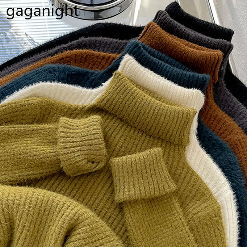 

Gaganight женский самодельный Однотонный свитер модный темперамент 2021 Осень-Зима Новые корейские шикарные Ретро ветровка Водолазка Топы
