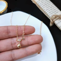 14k real gold plated rose flower zircon micro inlaid clavicle chain korean simple necklace necklaces for women gift girlfriend