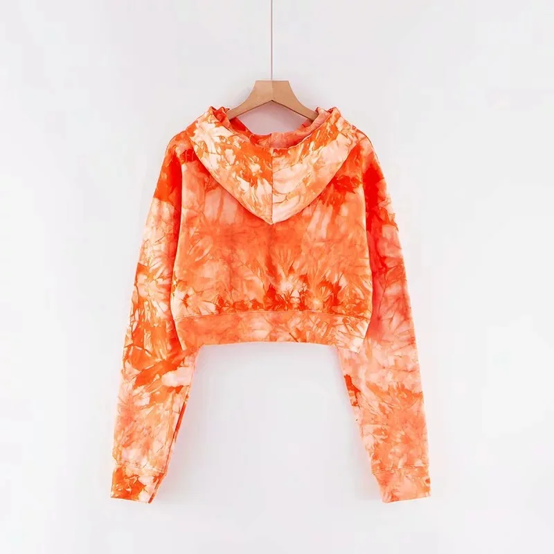 

2020 Spring Tie Dye Hoodies Women Sweatshirts Temperament Short Tie-dye Printed Tops Casual Female Cropped Hoodie