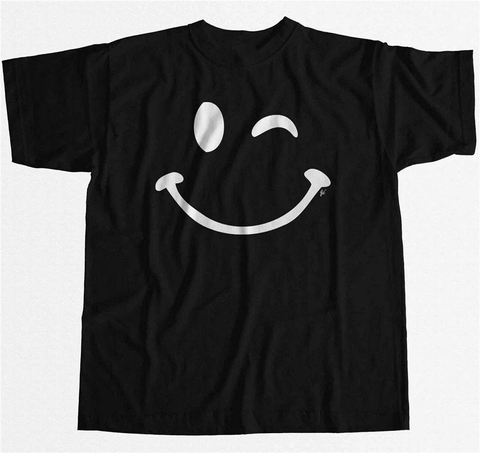 Мужская футболка в стиле ретро Happy Funny Winking Emoticon Face Подарочная забавная