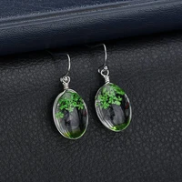transparent glass dried life of tree earring crystal statement handmade earring for women round plant jewelry earrings er200166