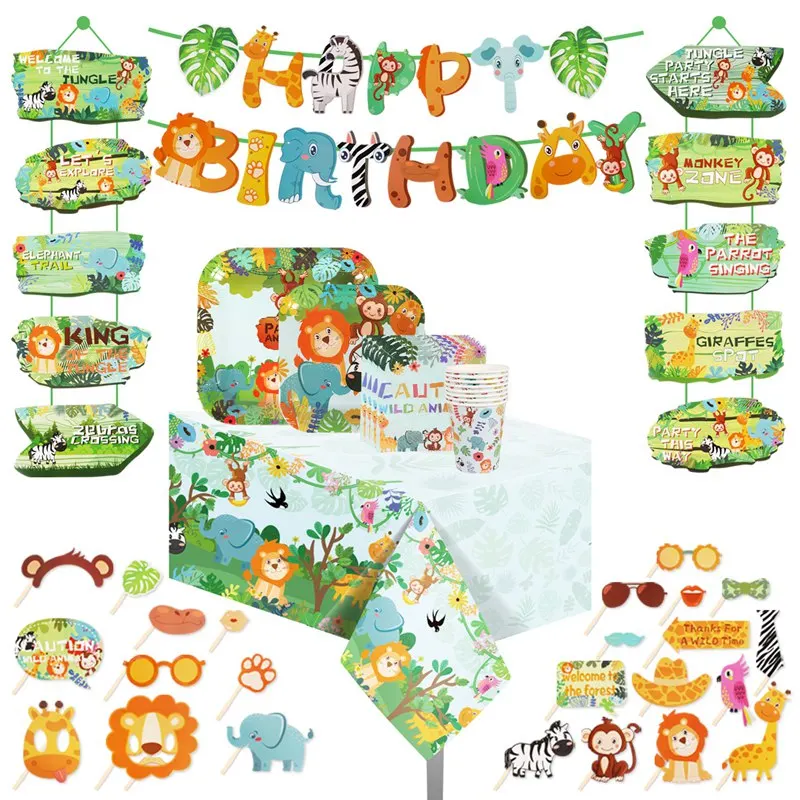 

Jungle Animals Disposable Tableware Jungle Decoration Safari Birthday Party Decoration Jungle Wild One 1st Birthday Baby Shower