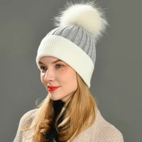 women winter fur ball cap cashmere hats beanie cap woman female warm rabbit fur blend knitted fur ponpon hat caps