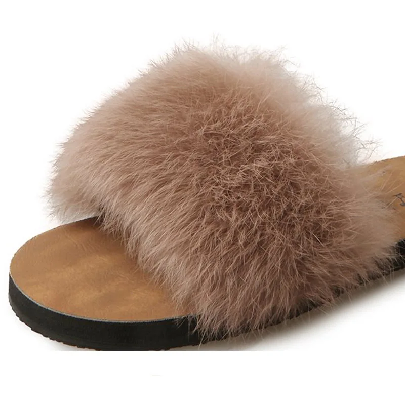 Новинка сезон осень женские меховые шлепанцы сандалии-шлепанцы стильная пляжная
