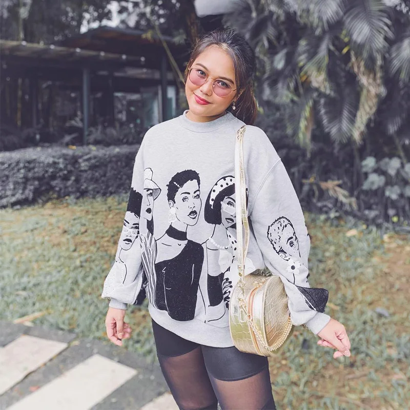 2021 новые женские свитшоты красивые девушки печатных с длинным рукавом o образным