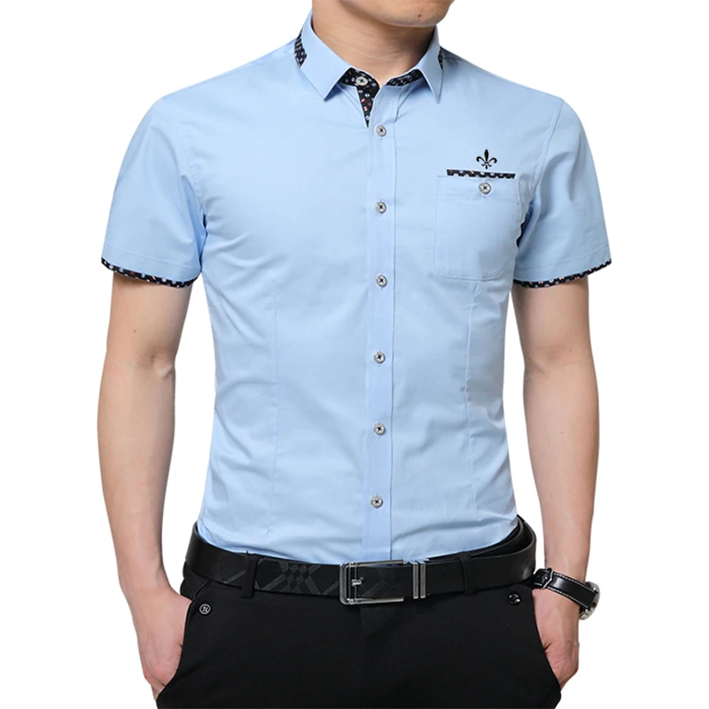 Модная блузка с принтом Camisa Social Masculina Dudalina, короткий рукав, приталенная рубашка, Мужская одежда, вышивка, белая, мужская, холодная - Цвет: DCZ2309-SKY BLUE