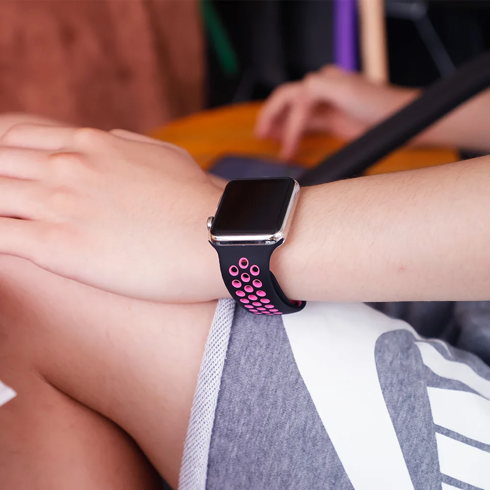 Спортивный ремешок для apple watch band 4 5 42 мм/38 мм iwatch band 44 мм/40 мм ремешок силиконовый браслет дышащий ремешок для часов серии 5 4 3 2