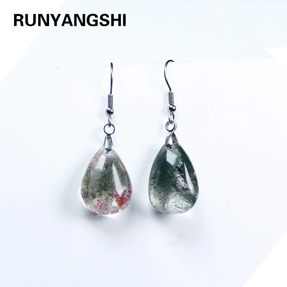 Runyangshi пара зернистых камней прозрачные кварцевые серьги в форме капли воды для