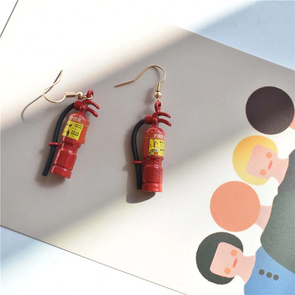 Personality Creative Simulation Fire Extinguisher Model Earrings Female Fun Punk Style Temperament Pendant Accessories | Украшения и