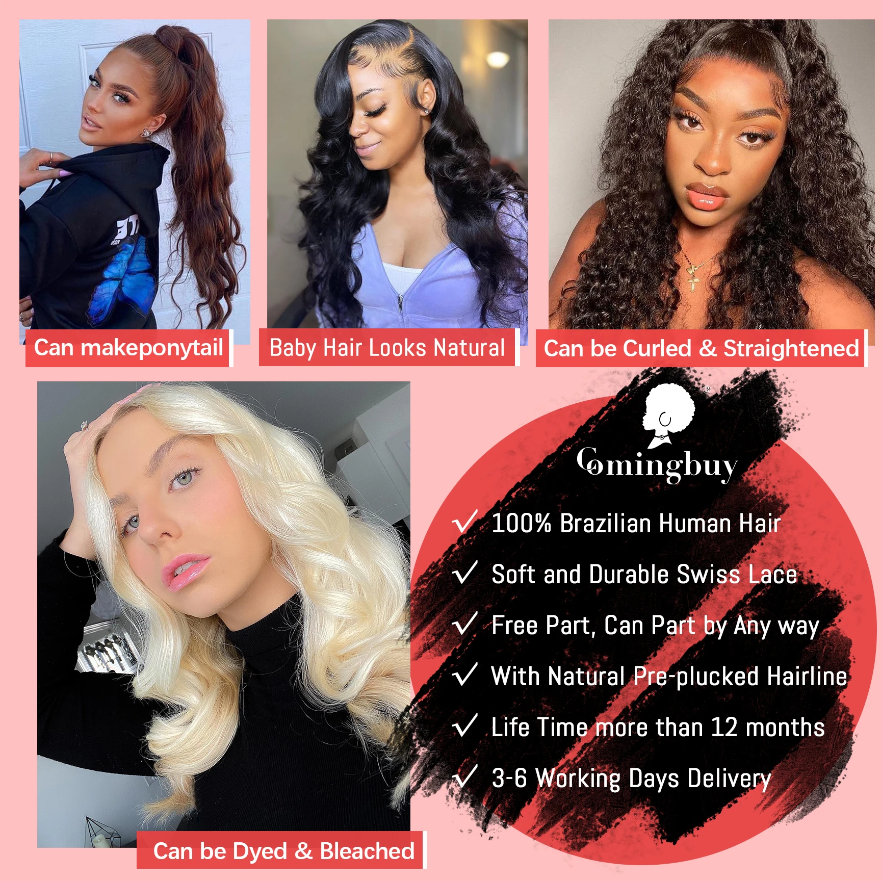 Comingbuy бразильские волнистые 13x 4 кружевные передние парики 100% человеческие волосы