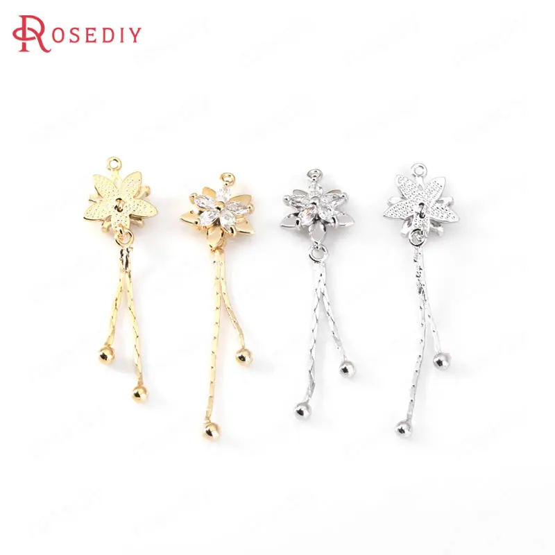 

(F210) 4 шт. 11*40 мм 24K золото цвет латунь и циркон цветок 2 линии кисточкой Подвески высокое качество ювелирных изделий Аксессуары