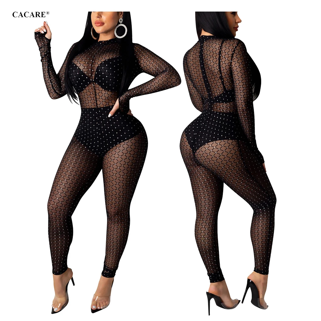 

Sexy Mesh Jumpsuits for Women Shinny Ladies Rompers Playsuit Floral Print Summer Overalls for Party Night Club F0001 CACARE