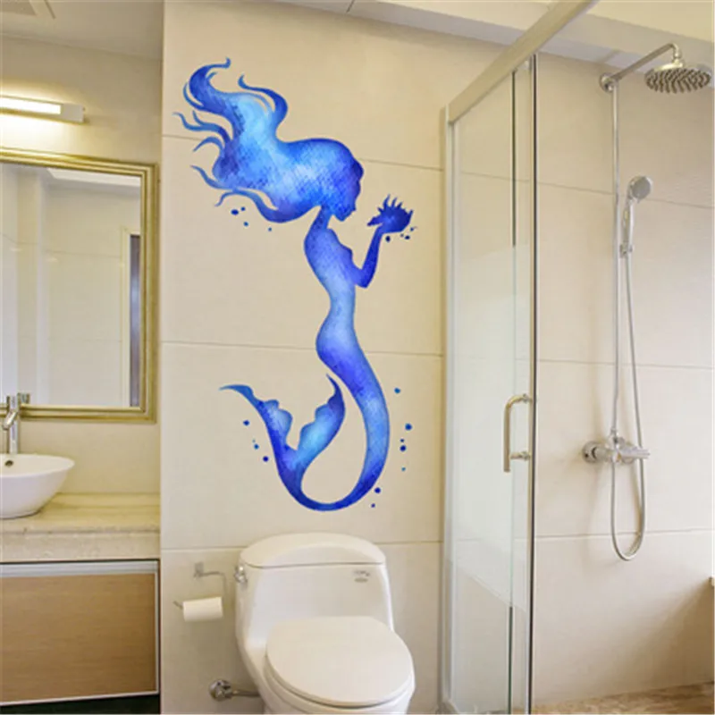 Настенные стикеры в виде русалки для детской комнаты домашний декор синяя