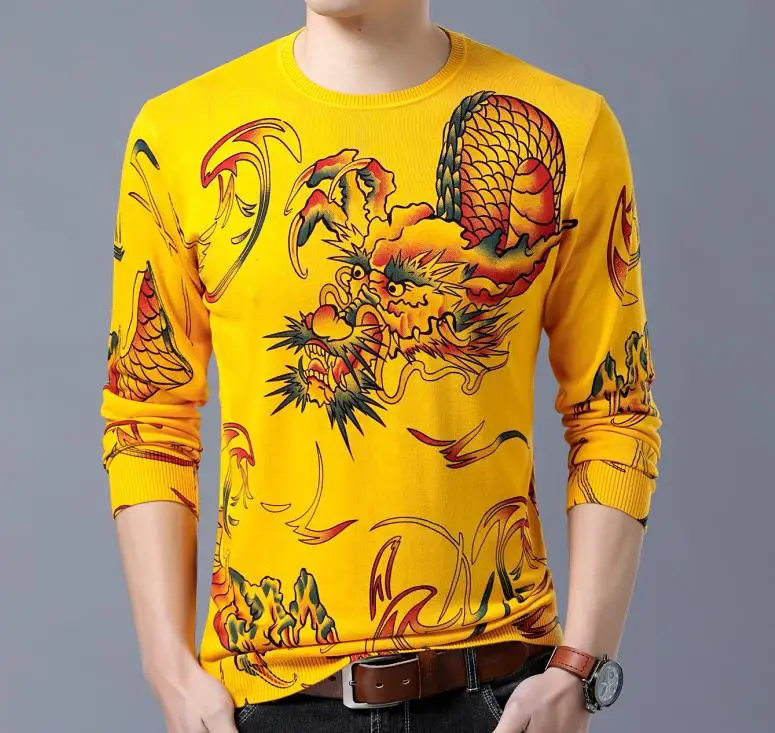 Мужская Трикотажная футболка с длинным рукавом и принтом дракона|Мужские