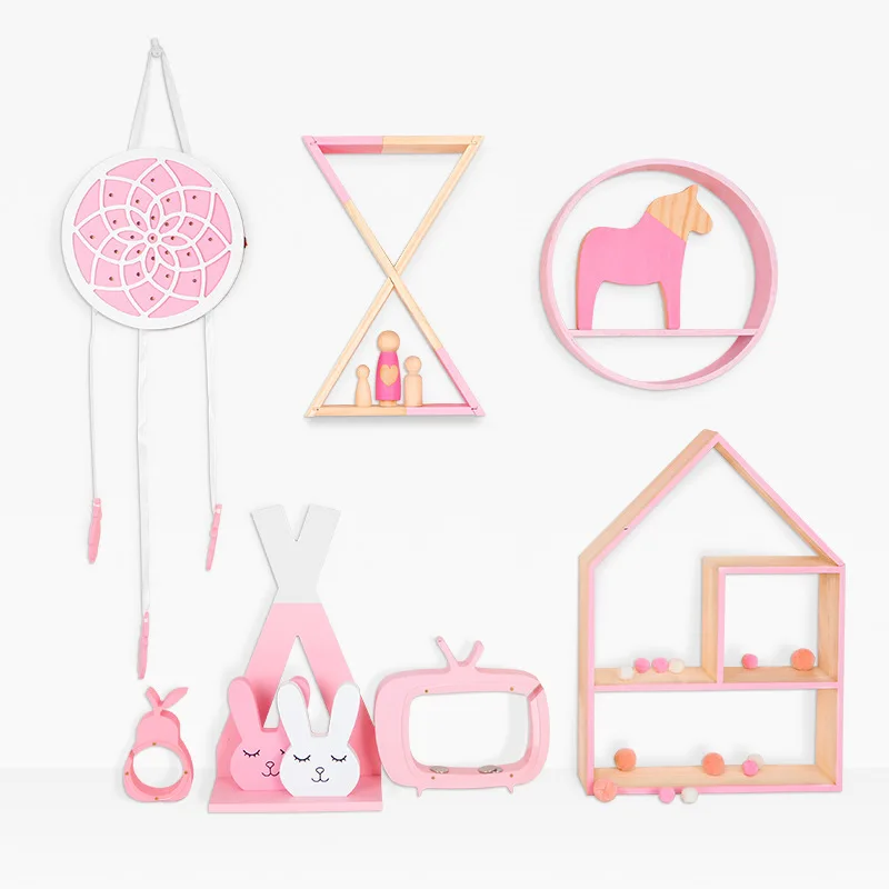 Ins розовое стильное деревянное украшение для детей спальни детского сада