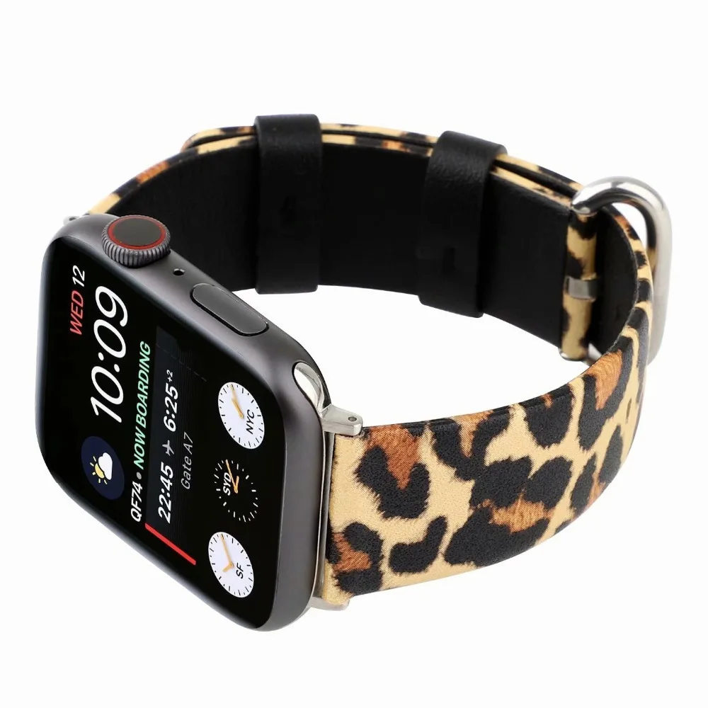 Ремешок кожаный с леопардовым принтом для Apple Watch 4 5 Band 44/40 мм сменный Браслет iwatch