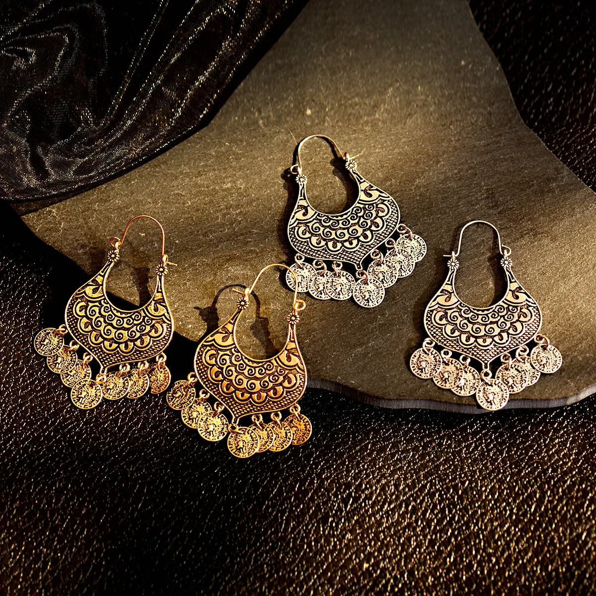 Античные бронзовые индийские серьги Jhumka женские серебряные этнические резная