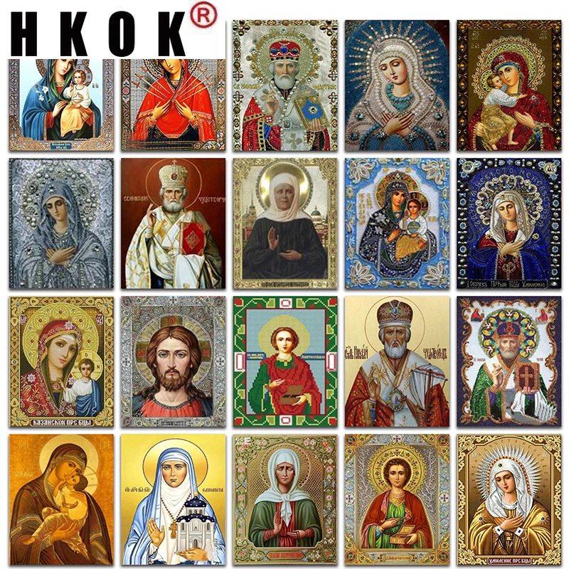 

HKOK 5D DIY Full Square/Round Drill Diamond Painting Religious Lcon 3D Embroidery Cross Stitch Embroidery Mosaic Home Decor Gift