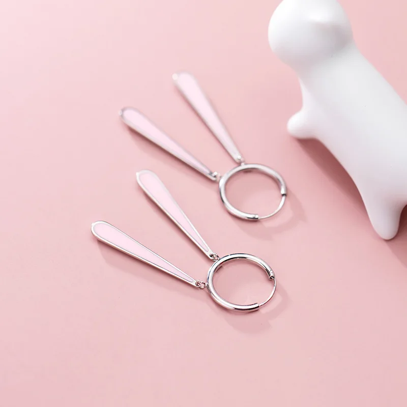 Trustdavis модные серебряные серьги-кольца с розовыми кроличьими ушками из