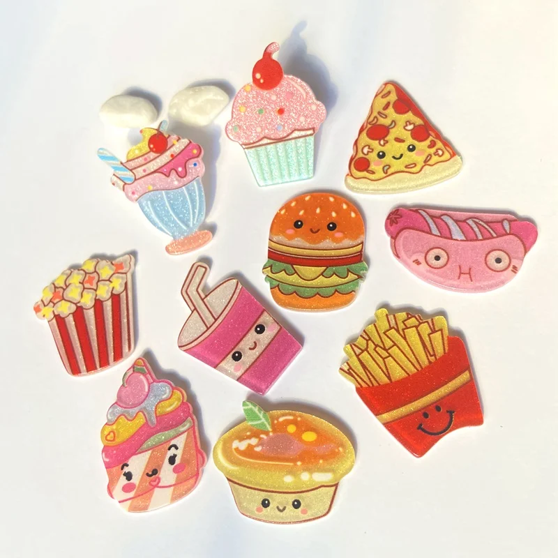 40Pcs/lot Phone Shell Resin Colored Cake Ice Cream DIY Crafts Drink Food Snack Hamburger Refrigerator Stickers Accessories A65 | Дом и сад