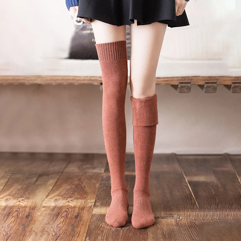 

Fashion Thicken Thigh High Socks Women Solid Long Stockings Warm Wool High Knee Socks Femme Leg Boots Calcetines medias
